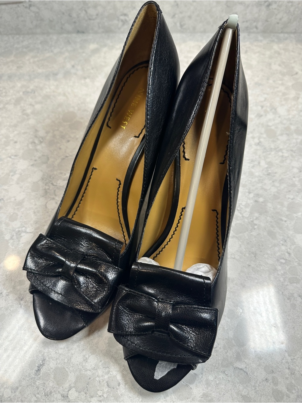 Nine West Black Peep-Toe Bow Pump